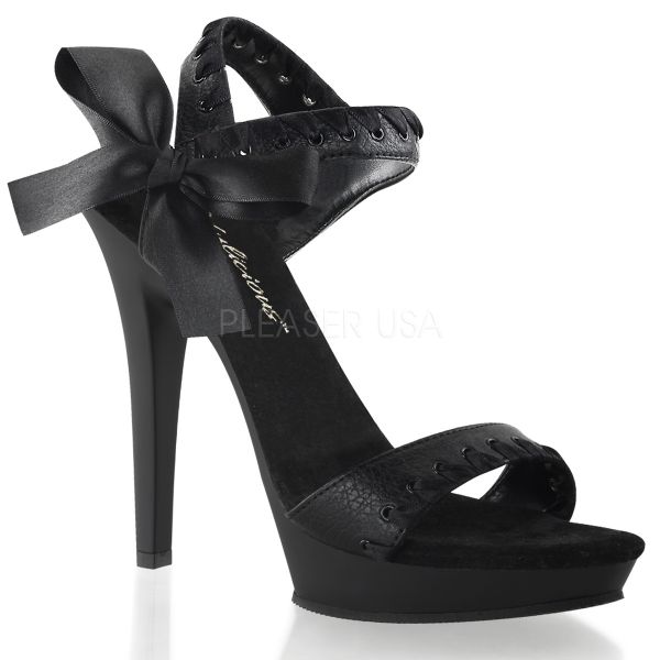 Schwarze Riemchen Sandalette mit Plateau und Seitenschleife LIP-115